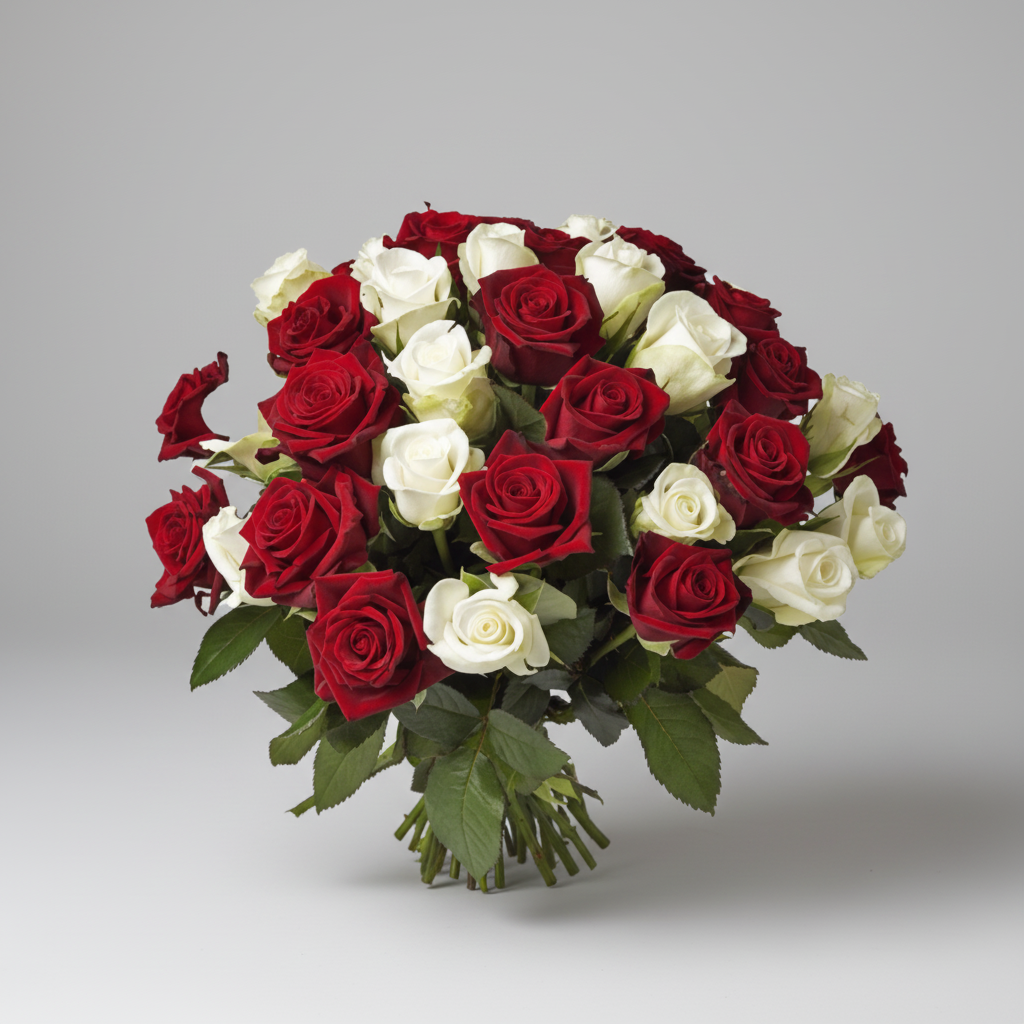 Bouquet Hollywood – Roses Rouges & Blanches